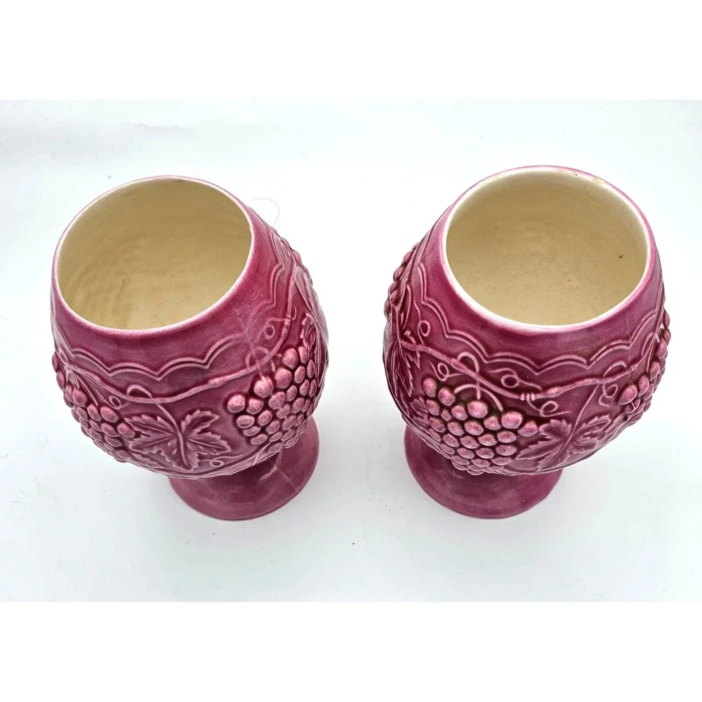 Vintage Arnels Matching Pink Grape Goblets Planters set ceramic cottagecore